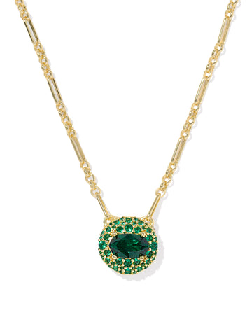 KENDRA SCOTT- Bella Gold Short Pendant Necklace in Dark Green Crystal
